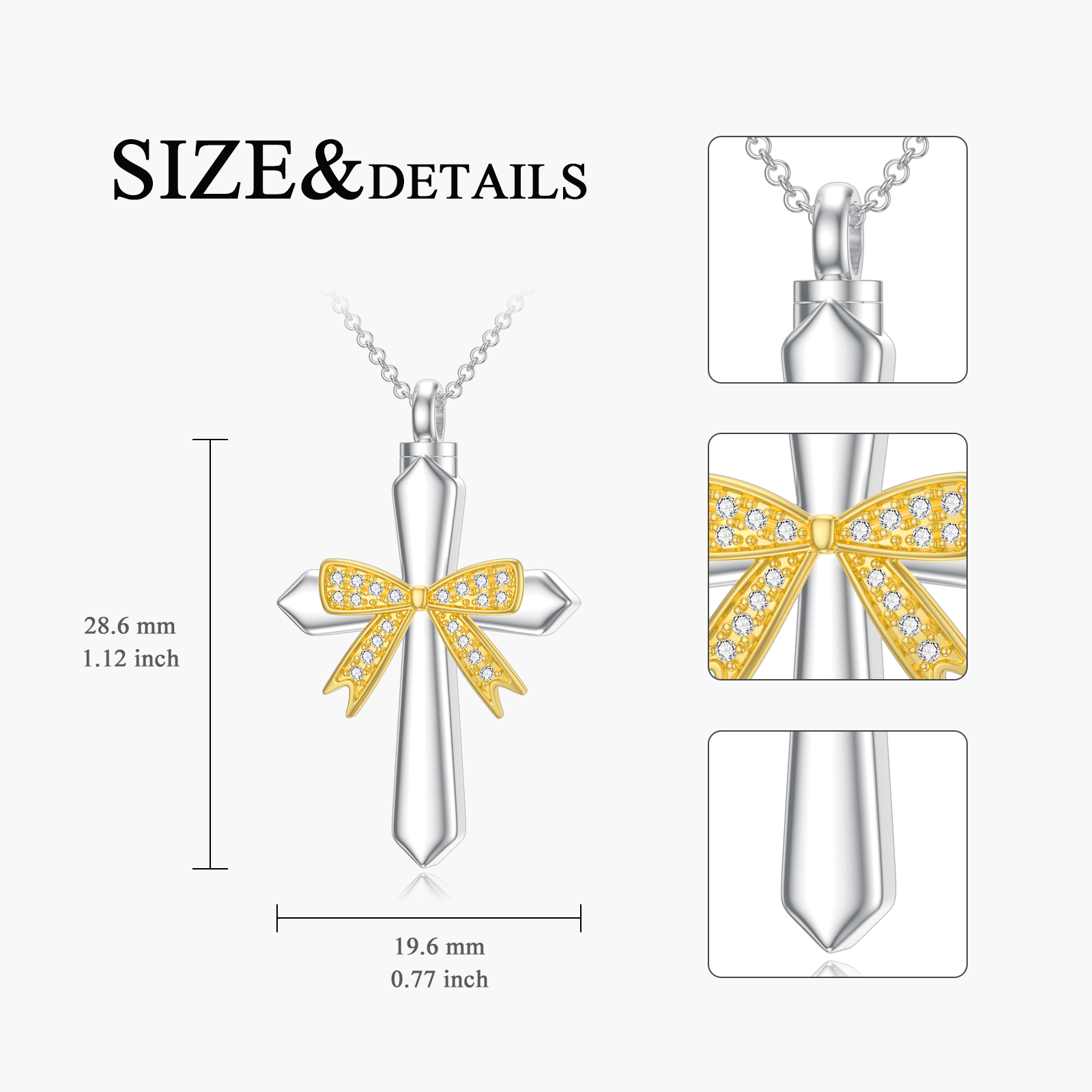 925 Sterling Silver Cross Urn Necklace for Ashes, Memorial Gift
